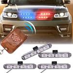 4x4 LED Car Police Light with Wireless Remote Control, Red Blue Flashing Light, 12V Emergency Warning Light