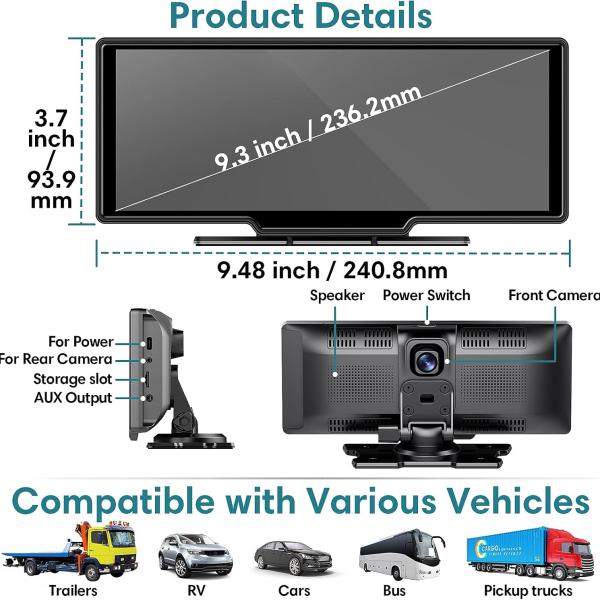 Wireless Carplay Display with Bluetooth