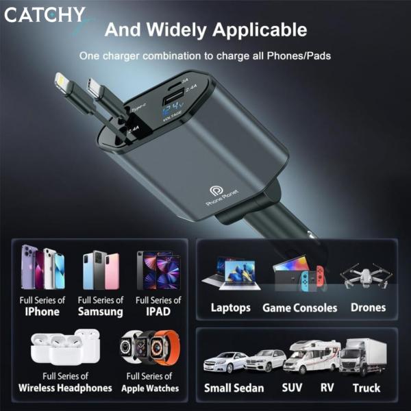 Phone Planet 4 in 1 Retractable Car Charger (120W)