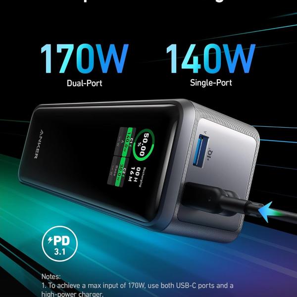 Anker Prime Power Bank 27,650mAh – 250W Fast Charging, 3 Ports