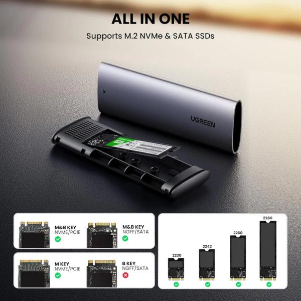 UGREEN USB-C to M.2 SATA & NVMe SSD Enclosure – 10Gbps