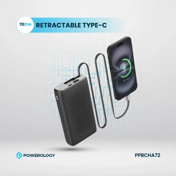 Powerology 20000mAh Retractable Cable Power Bank 35W