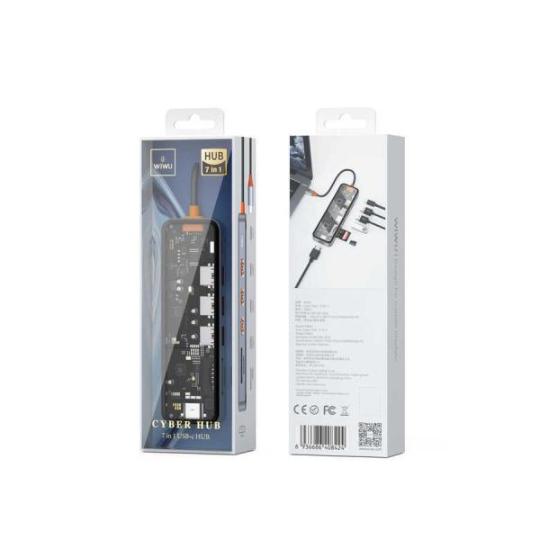 Wiwu Cyber 7 in 1 Type-C Hub 100W Charging Support Transparent Appearance SD Card-Hdmi-Usb Duplicator